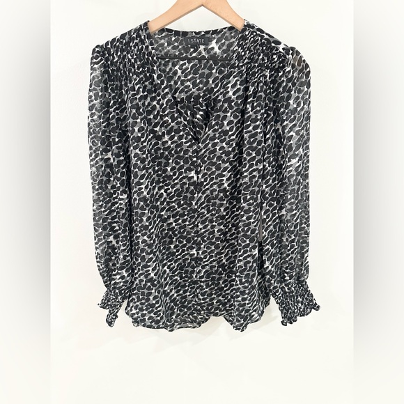 NWT 1. State Printed Smocked Blouse Black Gray Size Large - Picture 3 of 6